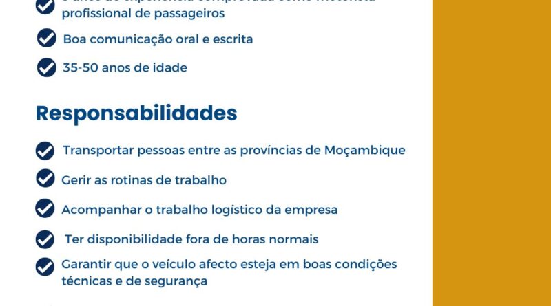 Vaga – Motorista Profissional de Passageiros (f)