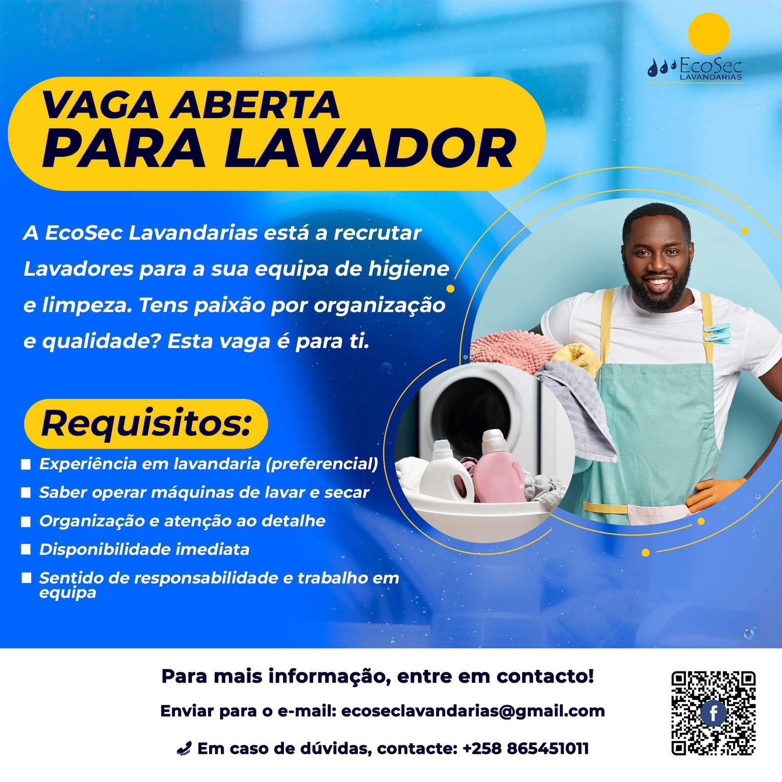Vaga para Lavador e Costureiro